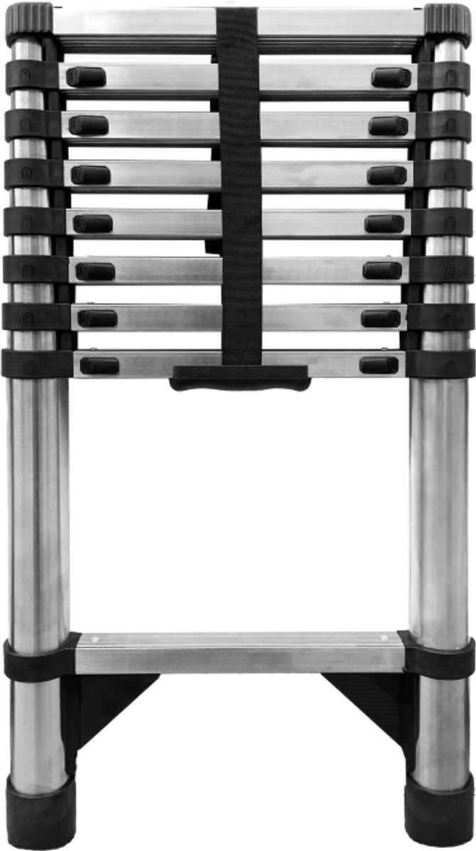 Baulich Stalen telescopische ladder, 9 sporten - 88-260 cm, draagvermogen 125 kg, compact, verstelbaar, antislip voeten, voor huis en tuin