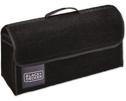 BLACK+DECKER Kofferbak Organizer - Kofferbak Tas - 55 x 15 x 23 CM - 1 Groot Vak en 2 Insteekvakken - Boodschappen en Auto Accessoires - Met Klittenband - Zwart