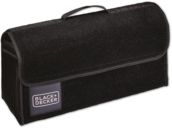 BLACK+DECKER Organiseur de Coffre - Sac de Coffre - 55 x 15 x 23 CM - 1 Groot Compartiment et 2 Poches Insert - Epicerie et Accessoires de vêtements pour bébé Voiture - Avec Fermetures velcro - Zwart