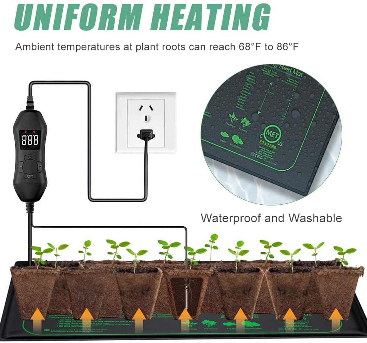 GAOUTO Verwarmingsmat voor planten, 21 W, 25 × 52,5 cm