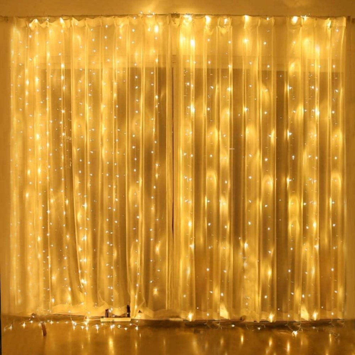 EXCITAT Lichtsnoergordijn - Binnen lichtsnoergordijn - LED-kralen - Warm wit licht - Geschikt voor wanddecoratie tijdens Ramadan, bruiloften, feesten, festivals, enz. - 3*3m