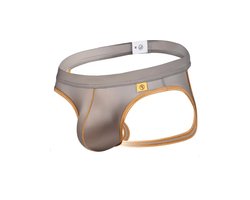 Sexy Ice Silky Jockstrap - Grijs met Gouden Details - Zijdezacht & Verleidelijk - Maat XL | LS108