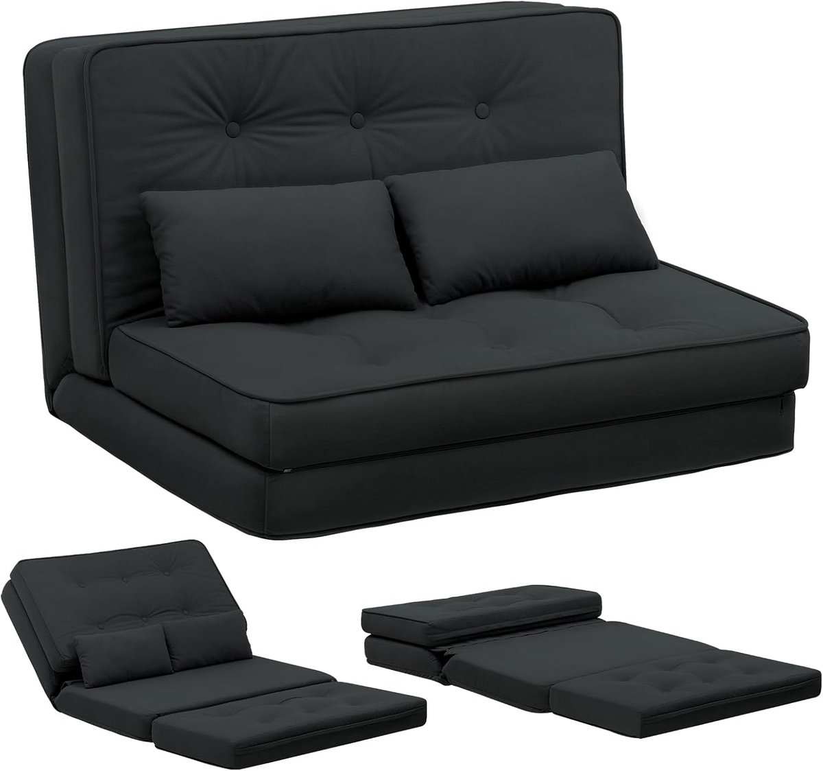Slaapbank - Uitklapbaar - Slaapstoel - Logeerbed - Zetelbed - Slaapfauteuil - Vouwbed - 2 persoons - Zeer comfortabel - Zwart