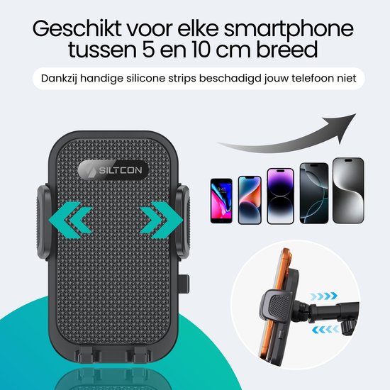Siltcon® Telefoonhouder Auto - Extra Sterkte Zuignap voor Dashboard en Raam - Telefoonhouders Auto - GSM Houder Auto - Universeel voor alle Telefoons - Verstelbaar - Zwart