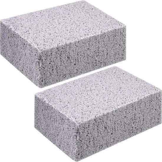 Pierre ponce de nettoyage - 2 pièces - Pierre ponce pour nettoyer le barbecue - Produits de nettoyage - Outils de nettoyage - Pierre de nettoyage - Brosse - Bloc de nettoyage - Pour BBQ, four et Casseroles et poêles - 10 x 7 x 4 cm - Grijs