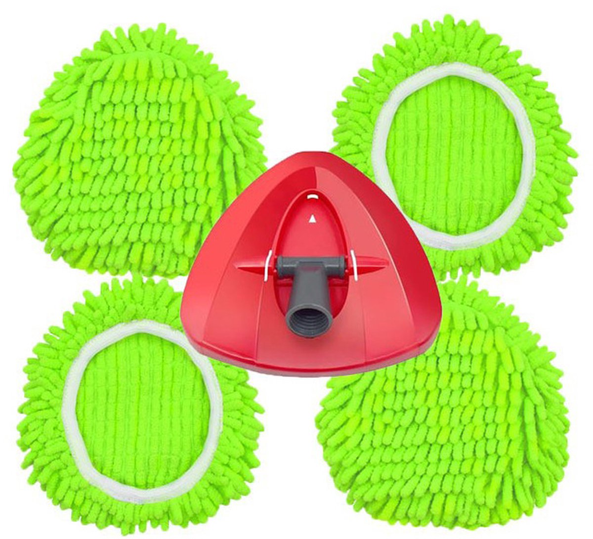 Geschikt voor O-Cedar/Vileda spinmop accessoires - Universele mopkoppen - Chenille moppen - Vervangkoppen - 4 groene mopkoppen + 1 onderkap