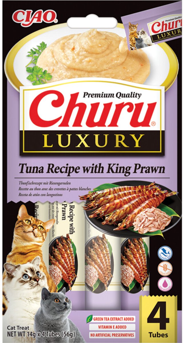 Ciao Kattensnack Churu Luxury Tuna & King Prawn - 4 x 14 gr