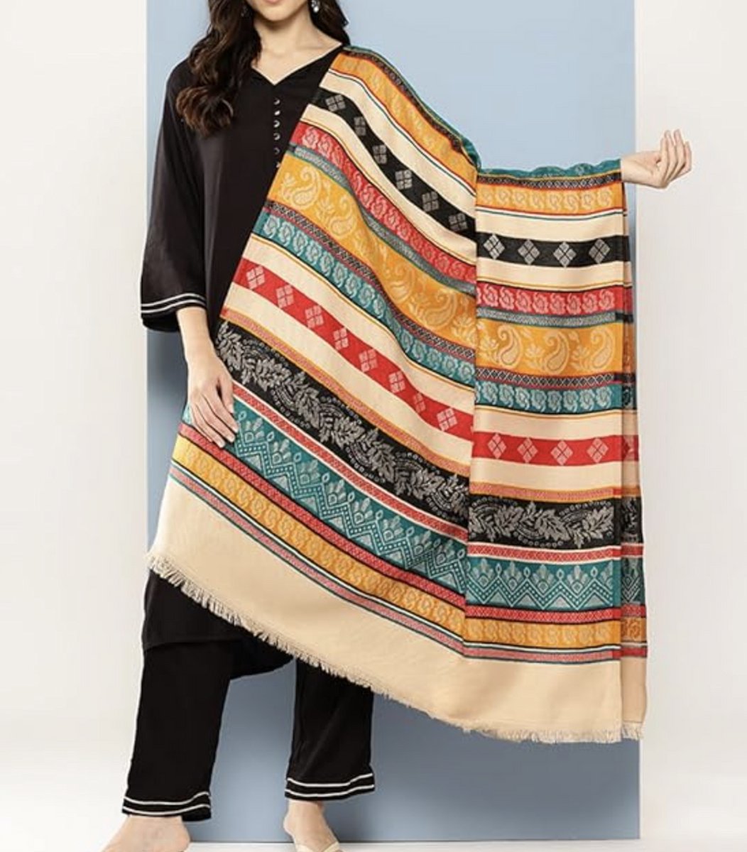 N3 Collecties Multicolor gestreepte geweven sjaal voor dames
