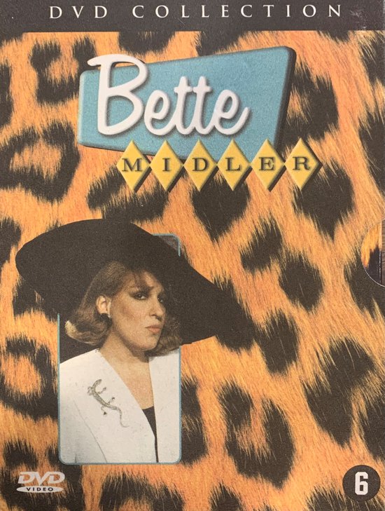 Bette Midler DVD-doos met luipaardprint, foto van Bette Midler en "DVD COLLECTION" tekst.