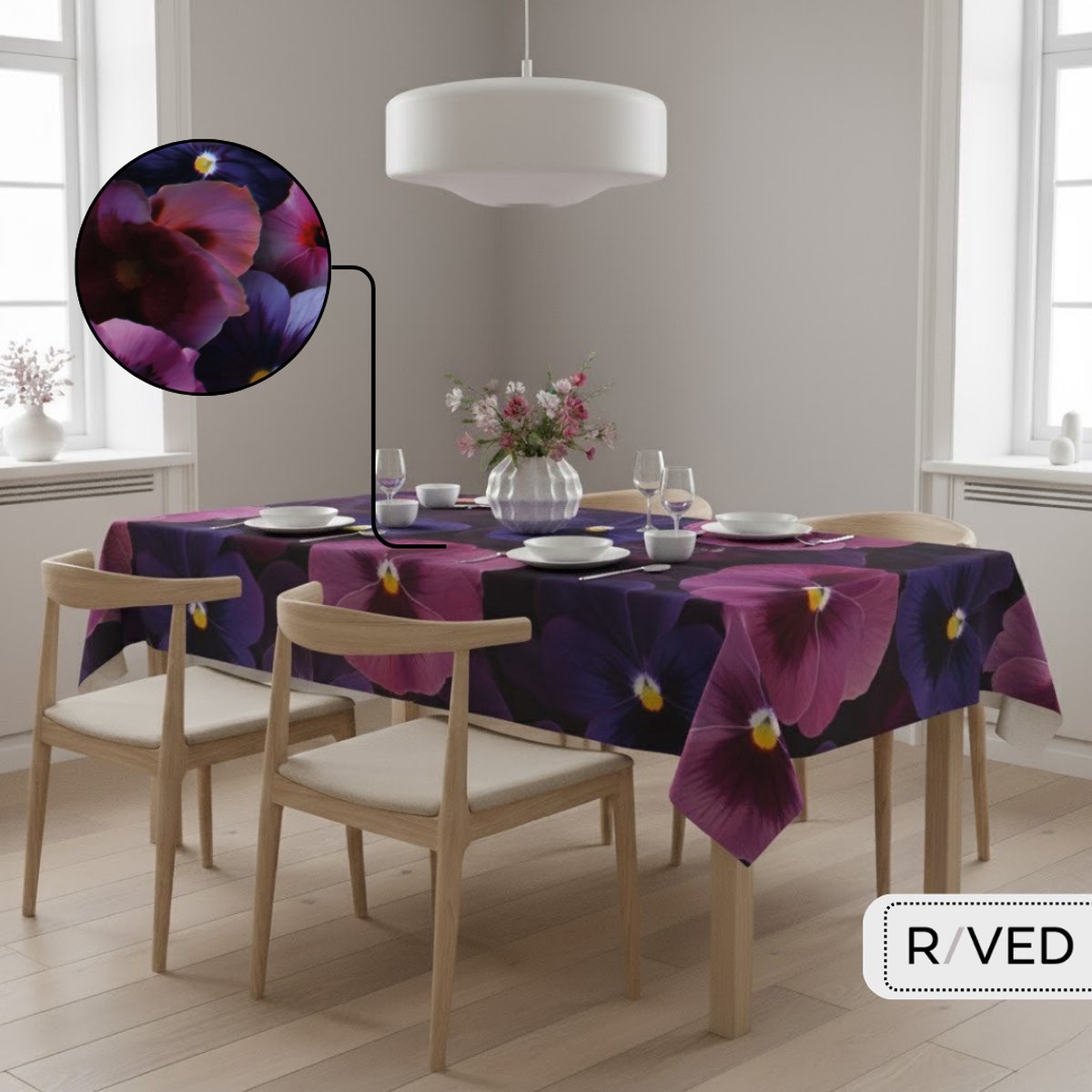 Raved Tafelzeil – 140 cm x 250 cm – Bloemen Paars – PVC – Afwasbaar