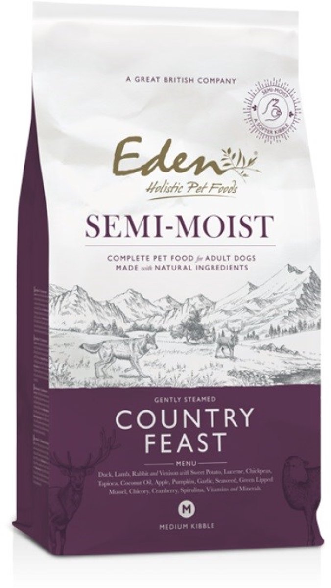 Eden Eden Semi-Moist Country Feast – Lam & Eend – Halfvochtige Hondenvoeding – 10 kg – Graanvrij & Hypoallergeen