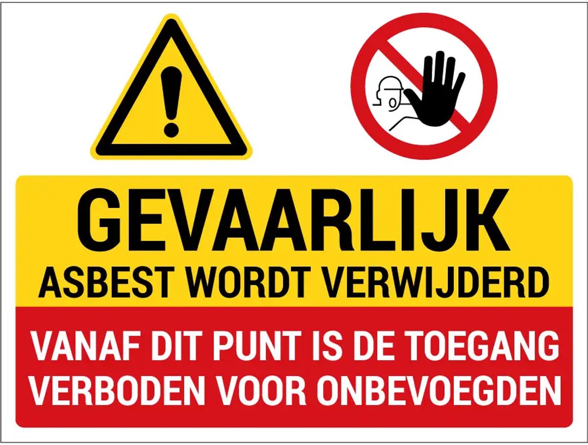 Gevaarlijk asbest wordt verwijderd sticker | 40 x 30 cm