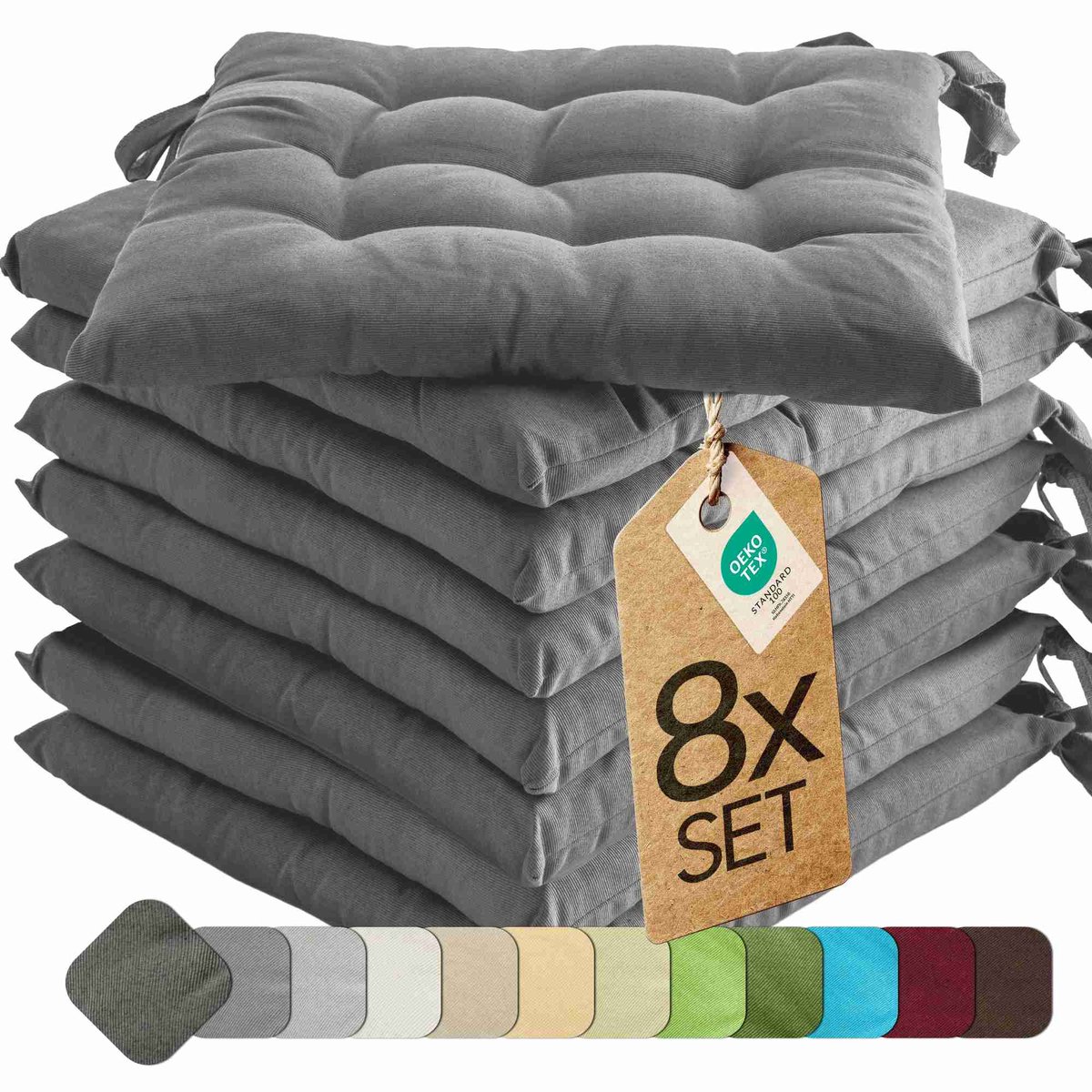 etérea Basic Zitkussen Stoelkussen - Seat Cushion 8 Stuk - 40x40 cm - Anthraciet