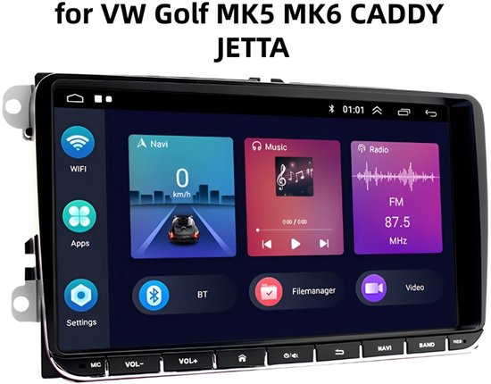 Autoradio Bluetooth, 9" HD Touch Screen Car Radio Android 11 met CarPlay, Navi & Bluetooth voor VW Golf MK5/MK6, CADDY, JETTA