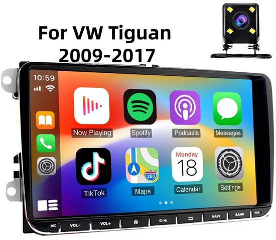 Autoradio Bluetooth - Auto Navigatiesysteem 9 Inch - Android 15 Auto Middenbeheer Met CarPlay / GPS-Navigatie / Achteruitrijcamera - Geschikt voor Volkswagen Tiguan 2009-17