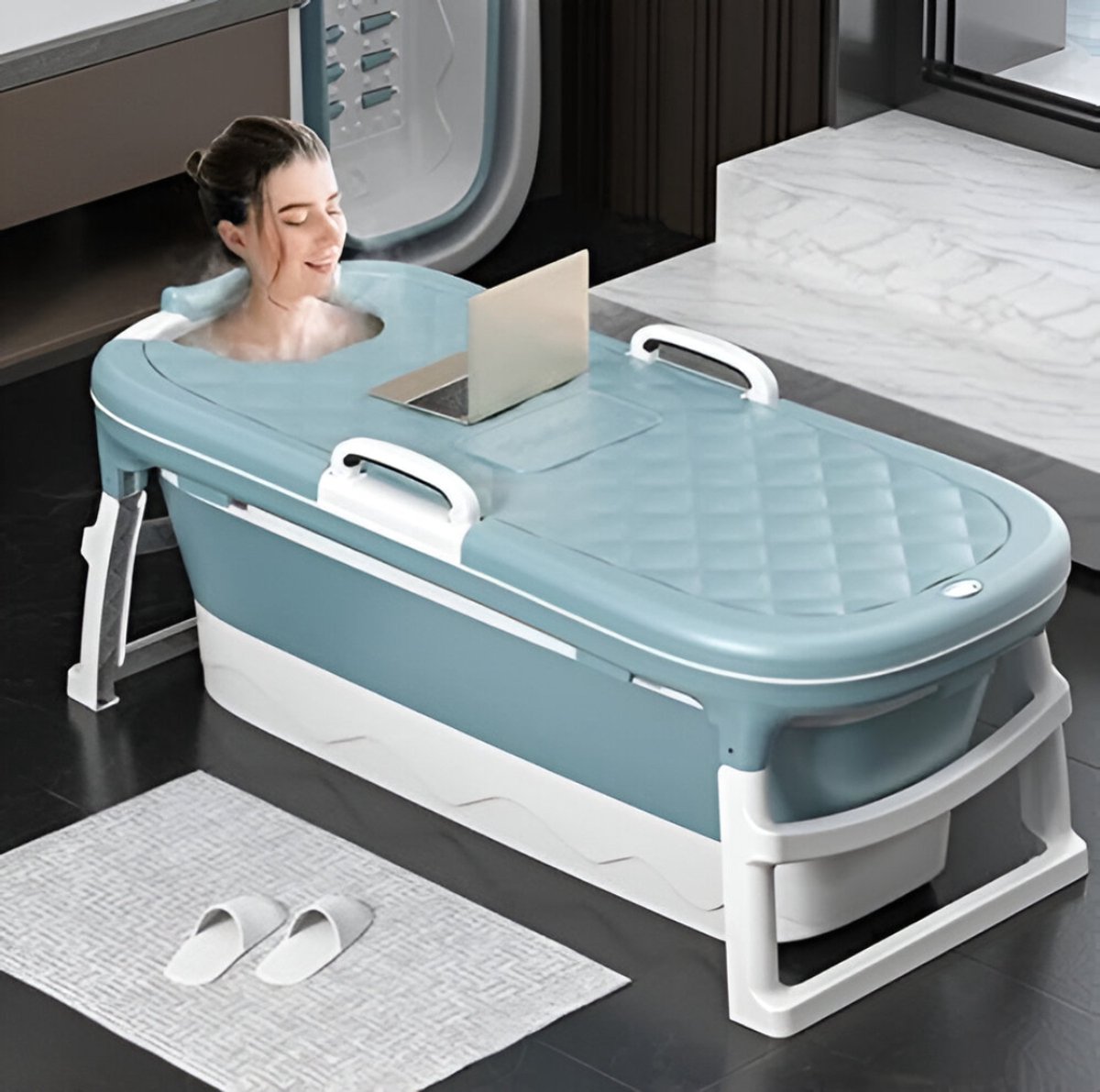 Faltbare tragbare Badewanne für Erwachsene mit Sauna & Bidet – Novihome Spa-Whirlpool 137 cm – Kompakte Japanische Dusch- und Badewanne für Zuhause – Entspannung & Wellness