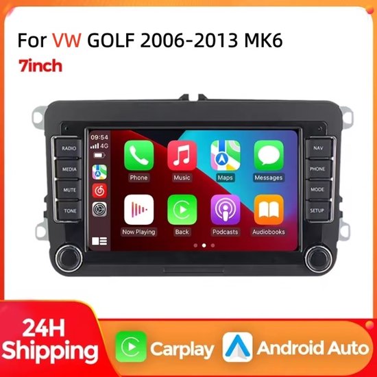 GPS Navigatie Head Unit for VW GOLF MK6 2006-2013 | 7inch Android 13 2+32G, AHD Achteruitrijcamera (Flip-Badge) & RNS510/RNS315 Compatibel