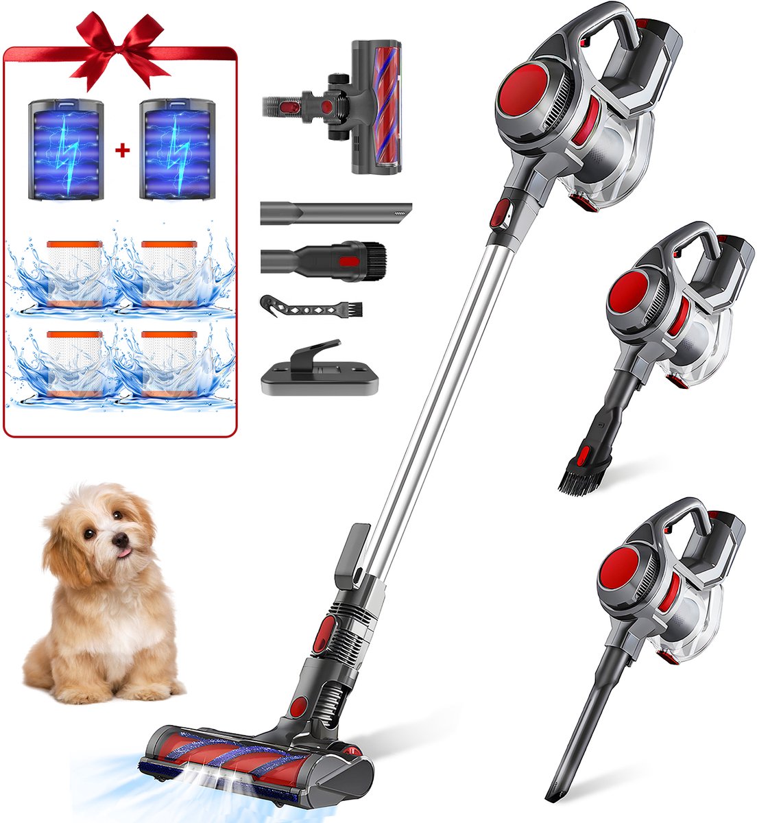 Steelstofzuiger-25000 Pa- 300W Steelstofzuiger Draadloos-2200 mAh Accu - 50 Minuten - 13 L Stofbak - voor Tapijten en Harde Vloere