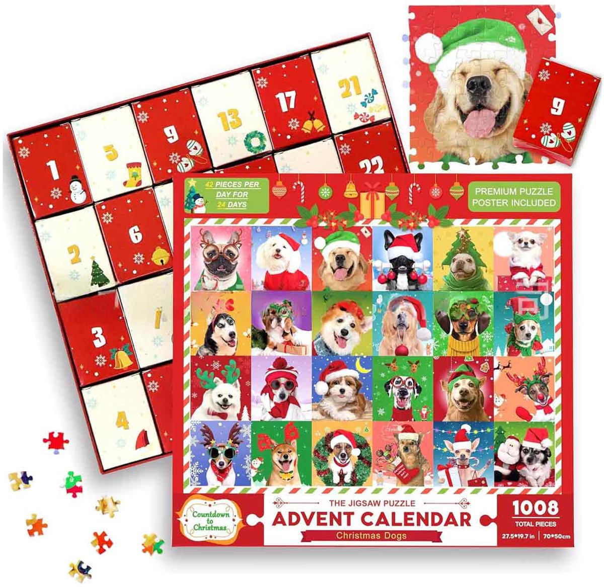 Mmgoqqt - 24-Dagen - Adventskalender - Aftelkalender - Puzzel - Kerstmis Legpuzzel Voor Volwassenen - Kleurrijk - Mozaiek Glas-In-Lood Model - Woondecoratie En OntspanningsFunctioneel