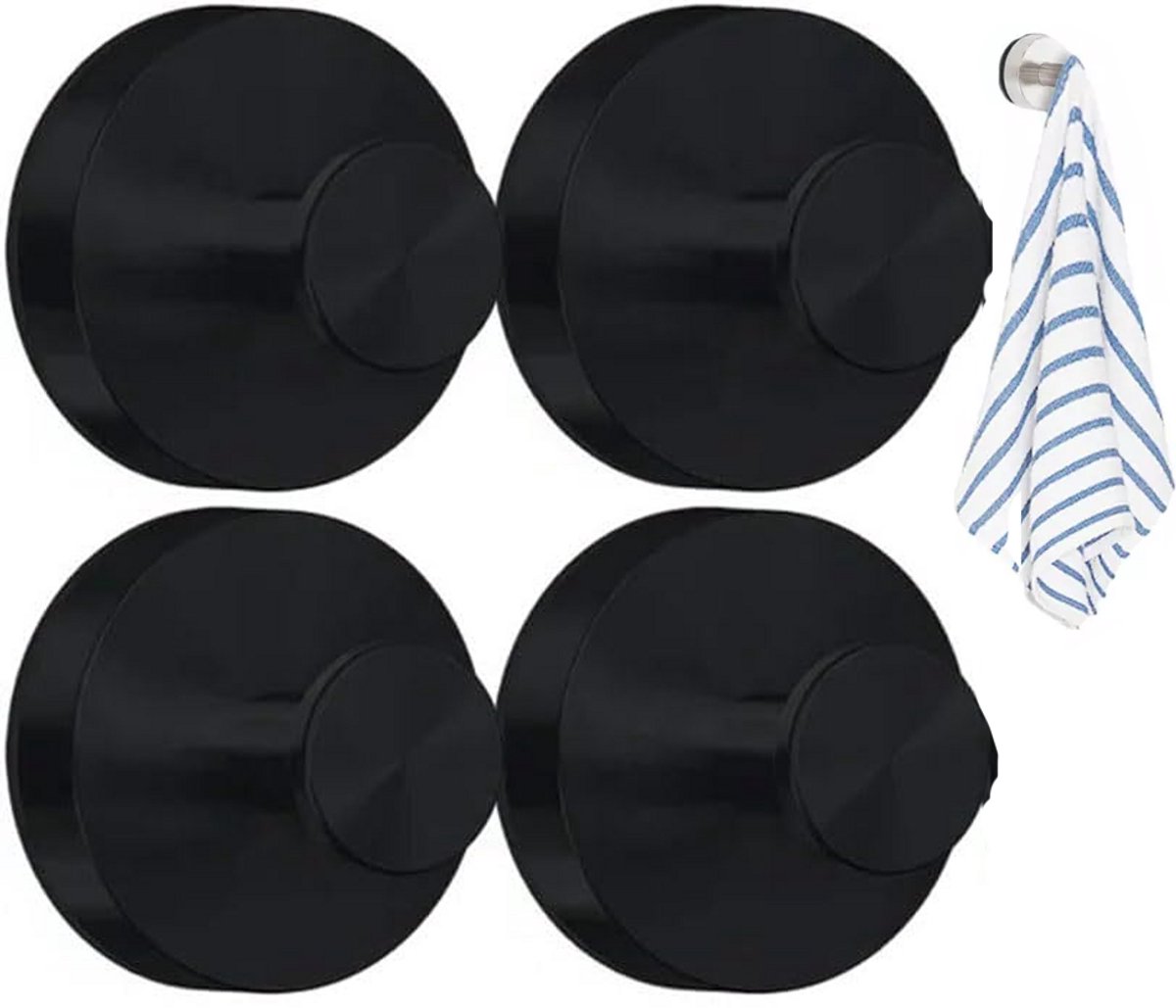 Haken Met Vacuüm Zuignap - 4 Stuk - Krachtige Vacuüm Haken - Herbruikbaar - Zuignap Ophanghaak - Zuignaphaken - Waterdichte Haken Voor Keuken En Badkamer - Geschikt Voor Douche Badkamerhaken Voor Handdoeken, Badjassen, Luffa - Zwart