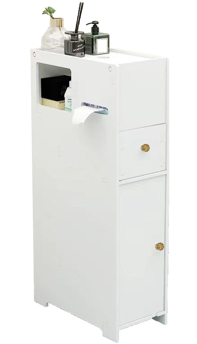 CHIWIN Badkamerkast 4 Laags - Met Toiletrollenhouder - Ruimtebesparend Opbergmeubel voor Wc, Gang & Slaapkamer - 40 x 20 x 78 cm