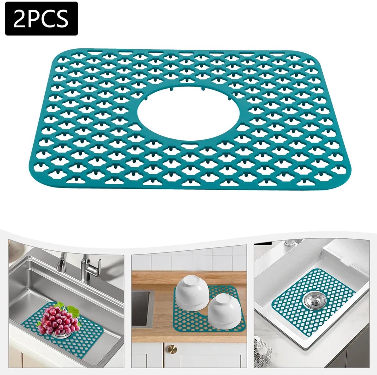 Set van 2 siliconen gootsteenmatten, 34*29 cm, groen