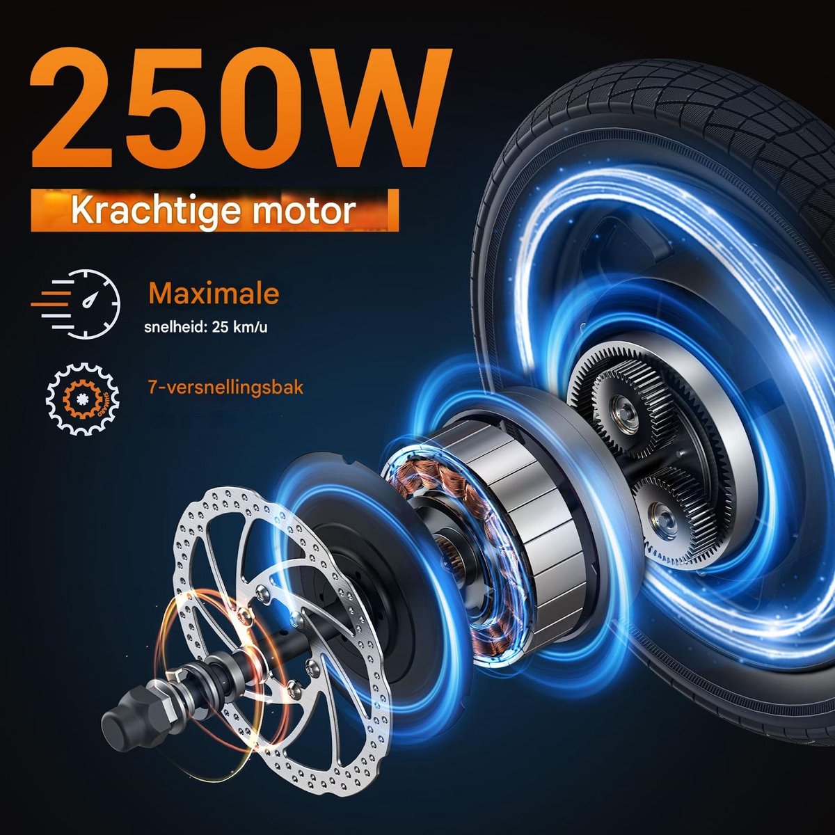 Elektrische Fiets - Motor 250W - Actieradius 60km - 14 Inch -25km/ - 48V/7.5Ah -vouwbaar E-bike -stads E-bikes & E-Nederland - blauw thumbnail 3