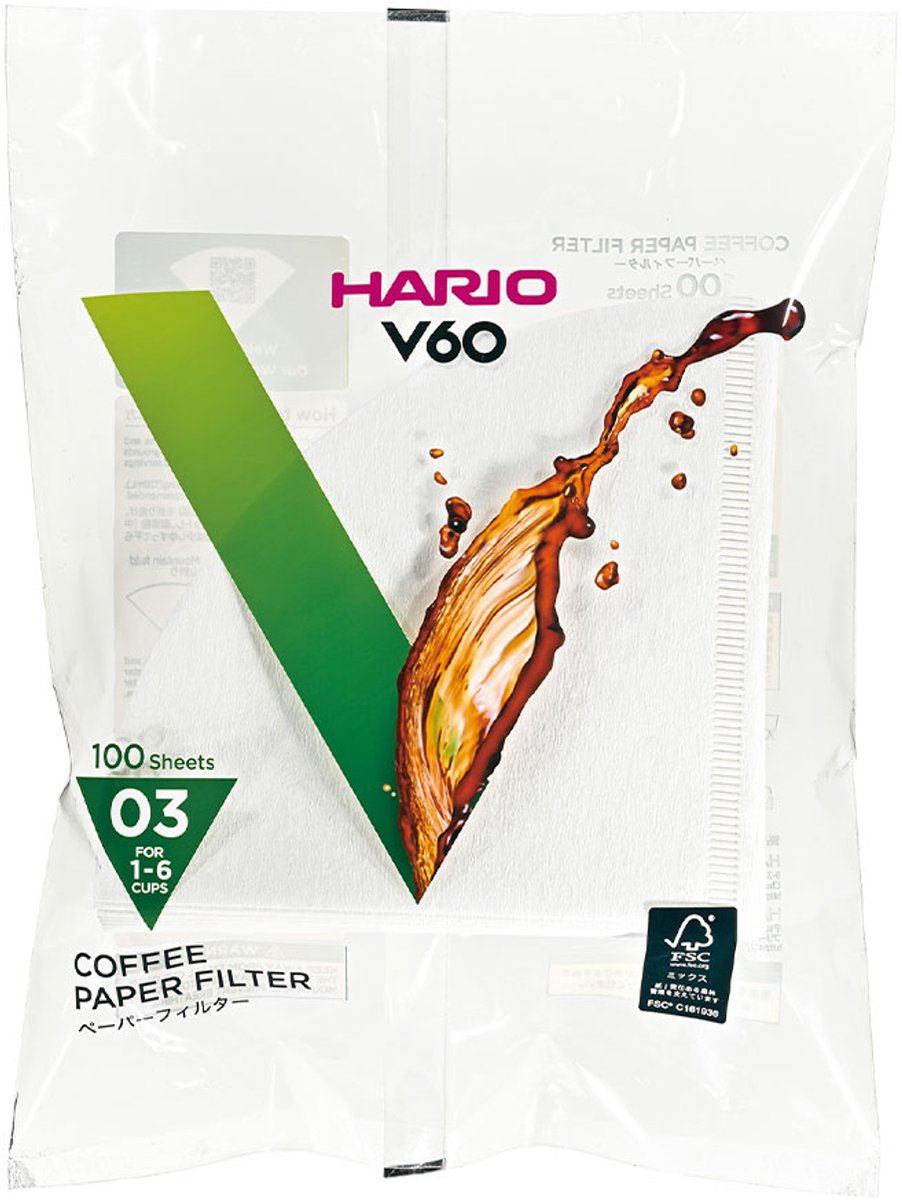 HARIO V60 Koffiefilters - 03 Size - Wit - 100 stuks