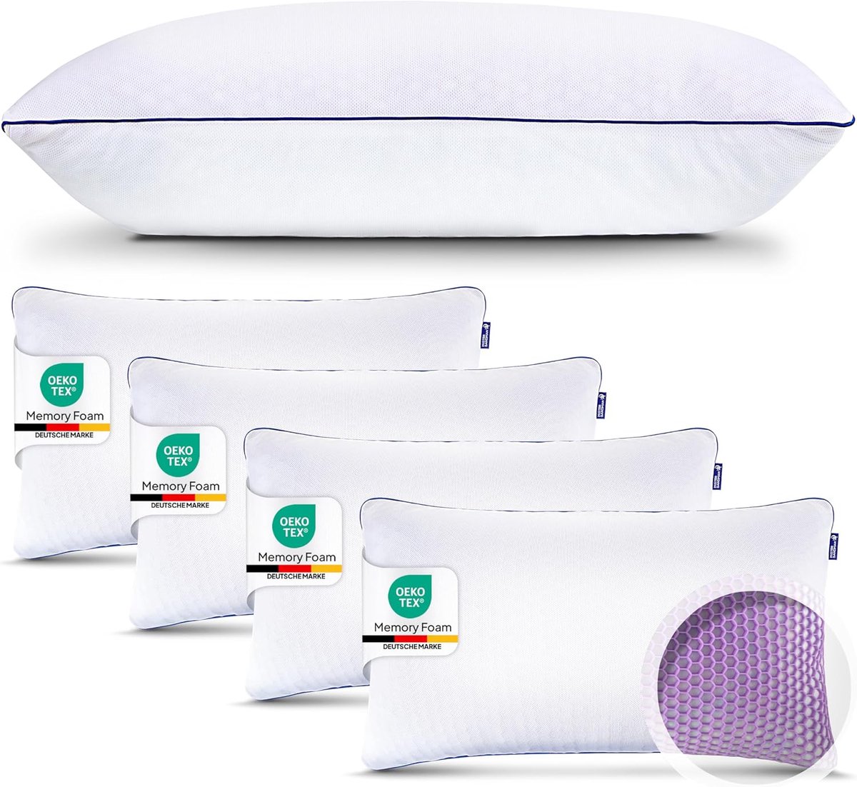 Mister Sandman – 4x Ergonomisch Traagschuim Kussen 40x70 - Hygiënisch & Wasbaar - Gemiddelde Ondersteuning voor Alle Slaaphoudingen - Ventilerende Vulling van Traagschuimvlokken voor Extra Comfort