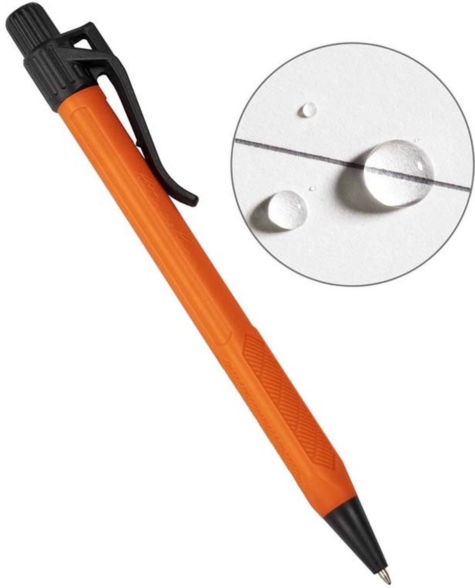 Rite in the Rain - All Weather - Click Action Pen Orange - Zwarte inkt - cartridge onder druk - Hard plastic
