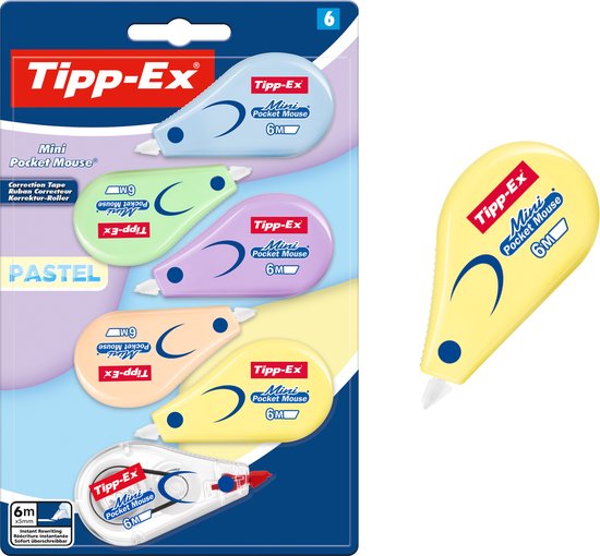 Tipp-Ex Mini Pocket Mouse Correcteur Rouleau Pastel - 6m x 5 mm - 6 Pièces - Emballage Économique Correction