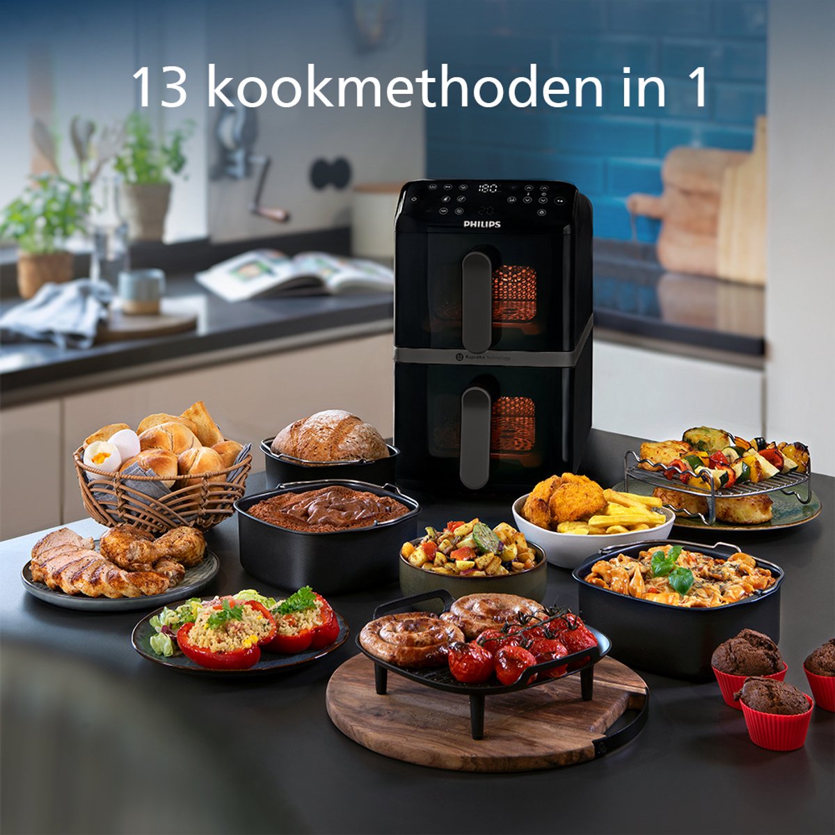 Philips 4000 Series Dual-Stacked Dubbele Airfryer - NA460/00 - afbeelding 3