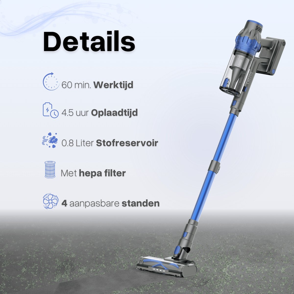 Chesto T1 Steelstofzuiger Draadloos 300W - 35.000 Pa - afbeelding 3