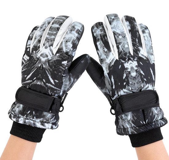Warme, met fleece gevoerde, verdikte skihandschoenen - Waterdichte en antislip kinderhandschoenen - Warme winterhandschoenen voor kinderen - Graffiti-patroon - Geschikt voor kinderen van 2-5 jaar - S (18 cm lang x 8,5 cm breed)