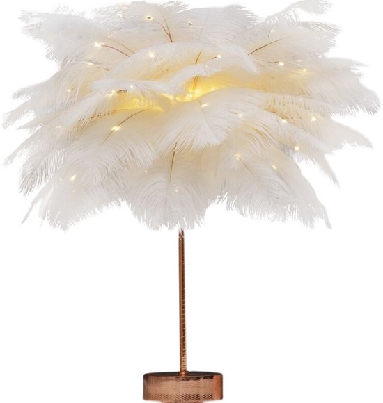 Witte verenlamp - LED sfeerlamp met veren, nachtlampje voor naast het bed, perfect voor moeder, vriendin, meisjeskamer of bruiloftsdecoratie van Balabala — afbeelding 2