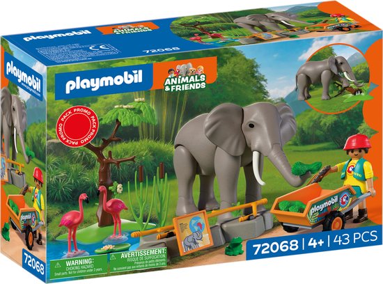 PLAYMOBIL Animals & Friends Olifant met Dierenverzorger | Dierentuinspeelgoedset met 4 dieren en verblijfaccessoires | Voor kinderen vanaf 4 jaar | 72068