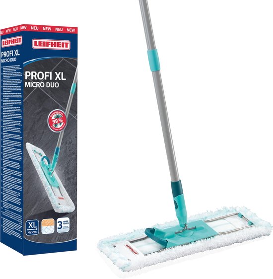 Leifheit Profi vloerwisser XL Micro Duo - 42 cm wisbreedte - 146 cm rug vriendelijke werkhoogte - 360° draaibare scharnier - Click System