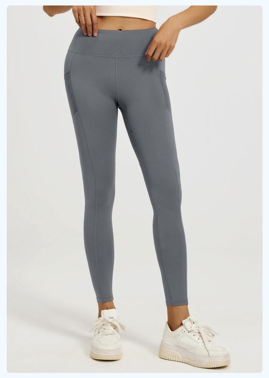 Nauwsluitende sportbroek - Hoogtaille Yoga broek met Zijzakken - Zachte en Rekbare Gemengde Stof,Ademend en Comfortabel - Skinny Fit met Elastische Taille - Geschikt voor Yoga, Fitness, Wandelen en Dagelijks Gebruik(Grijs, maat XXL) van Merkloos — afbeelding 3