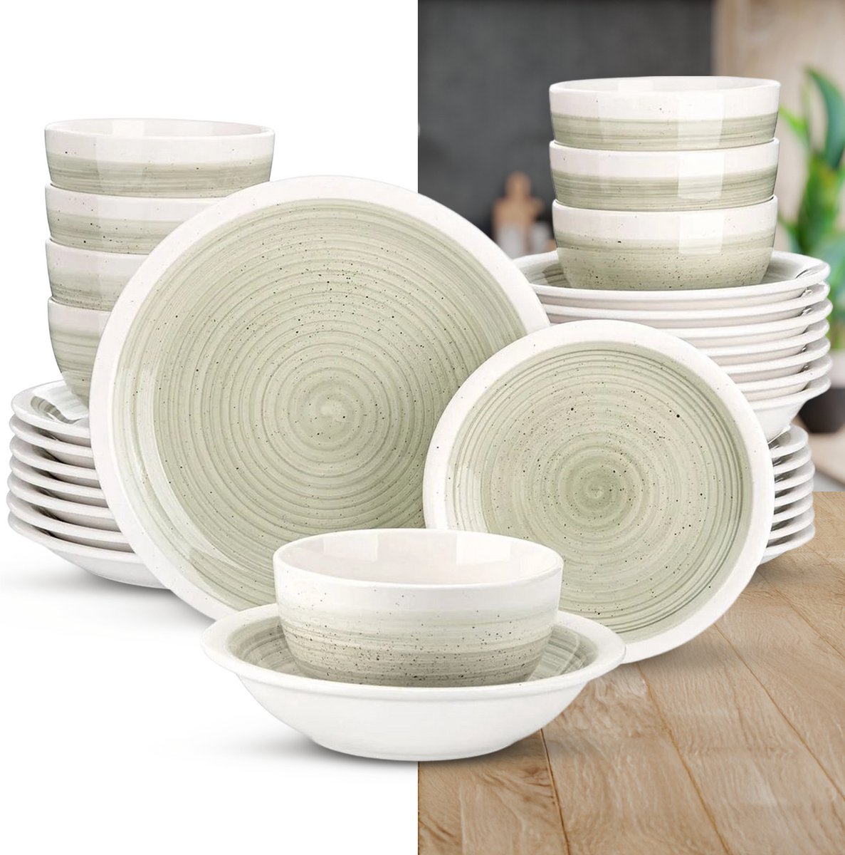 Luxe Serviesset – 48 delig – 12 persoons – Porselein - Bordenset – Dinner platen – Dessertborden - Kommen - Pastabord - Beige