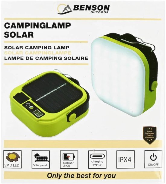 Benson Survival powerbank met lamp - zonne-energie - oplaadbaar - groen - preppen/noodpakket/outdoor/vakantie — afbeelding 3