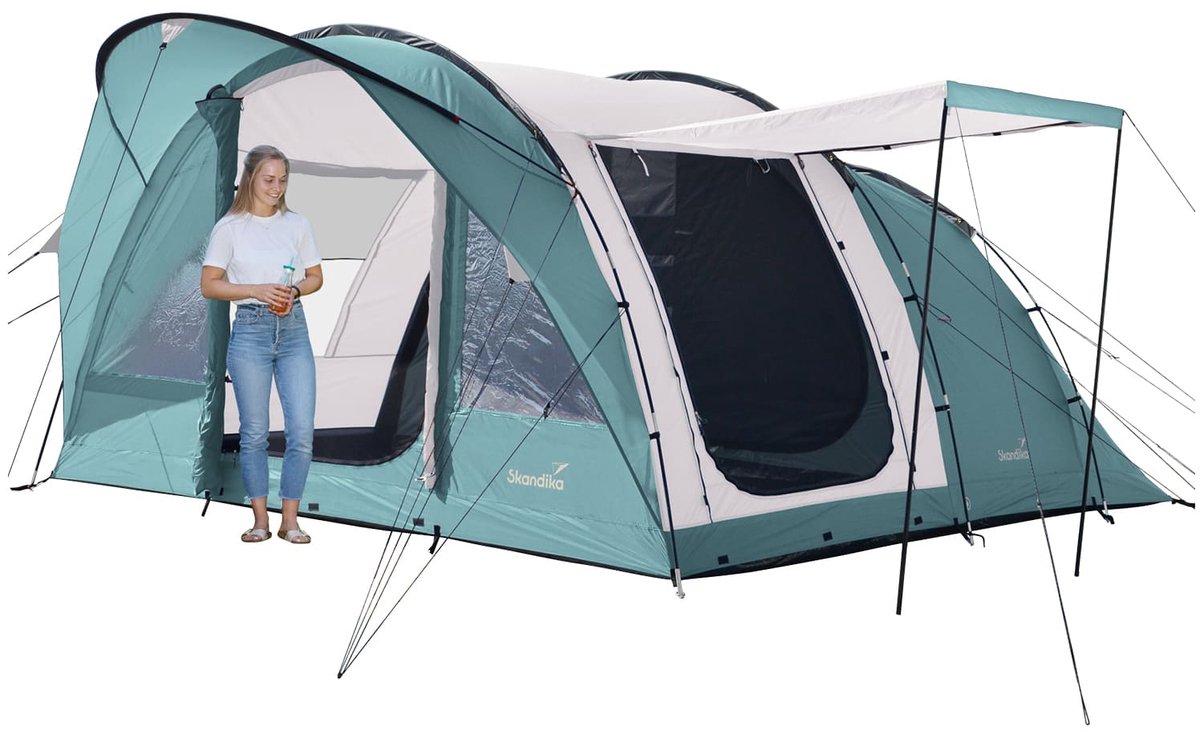 Skandika tunneltent Egersund 5 Sleeper Protect - Kampeertent voor 5 personen, ingenaaide tentvloer, donkere slaapcabine, 2 m stahoogte, waterdicht, 5000 mm waterkolom | Kampeertent, familietent