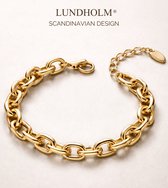 Lundholm Armband Dames Goudkleurig Schakelarmband Groot – Premium Stainless Steel Jewellery Gold Plated - Greta Serie - Armband Grove Schakel My (16 + 4 cm) – Luxe Geschenkverpakking – Cadeau voor Haar
