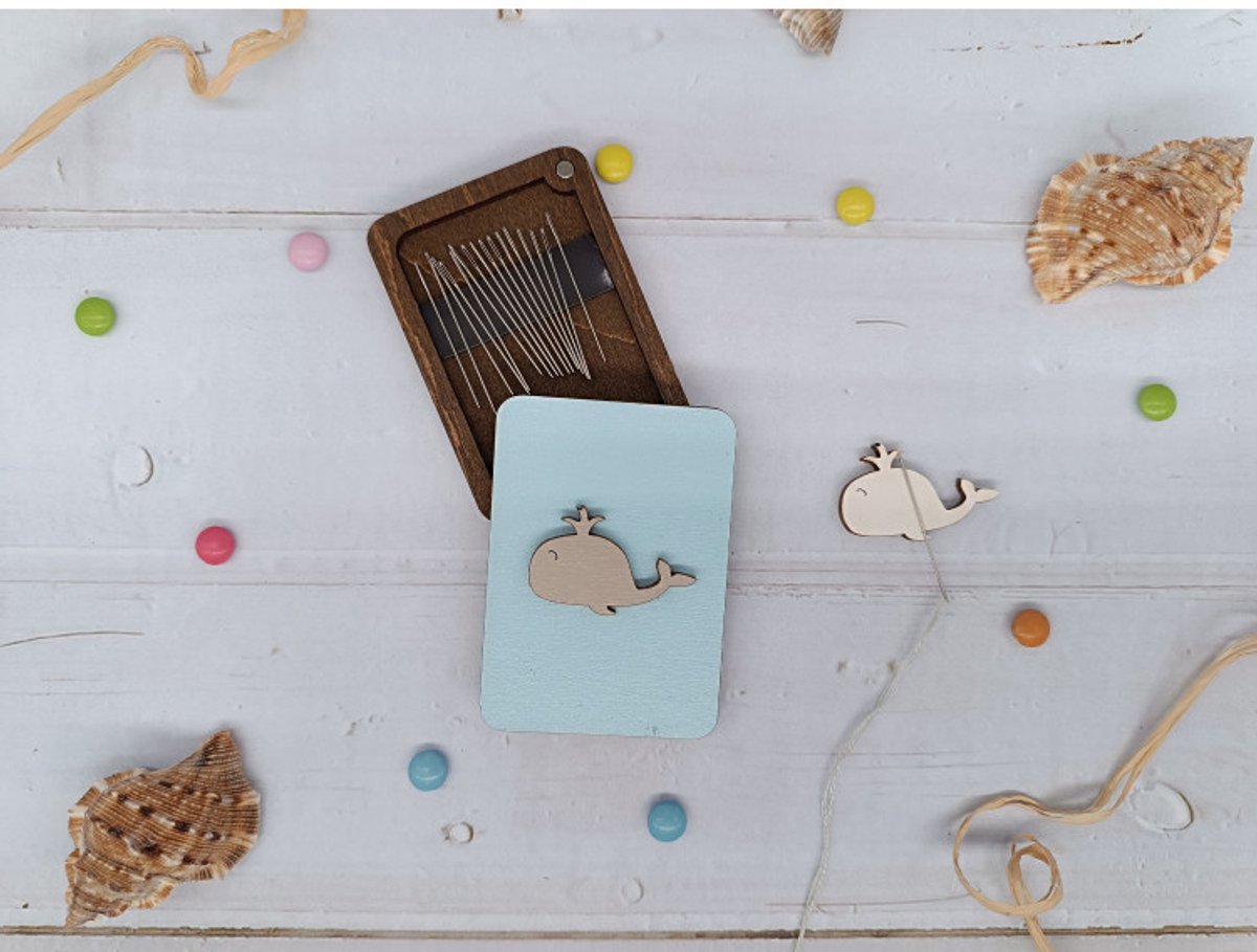 Naaldhouder - Houten Naaldendoosje Walvis - Kind Fox - met magneetstrip