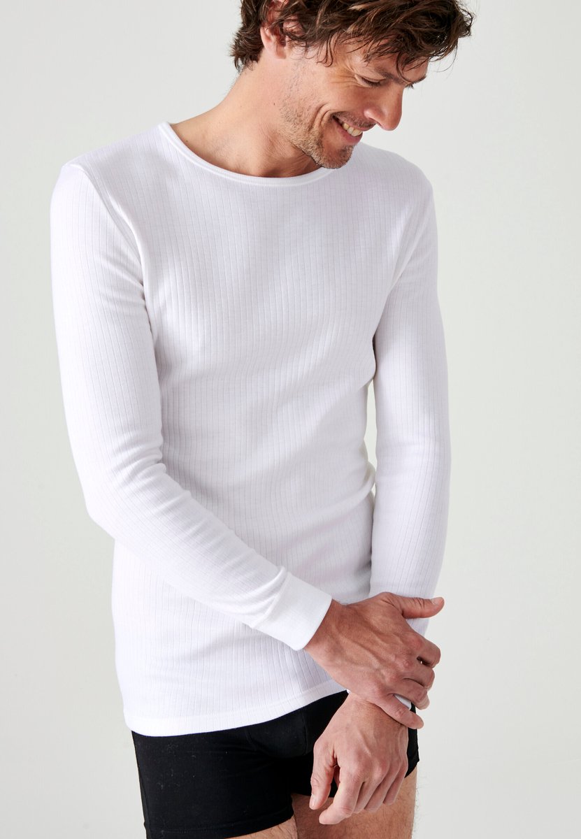Damart - T-shirt Thermolactyl met ronde hals en geribde fleece - Heren - Wit - L