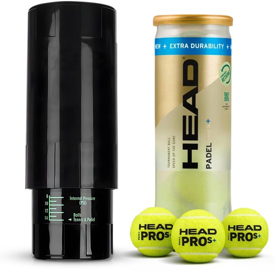 UltimoPadel® Padelballen Drukregelaar - Inclusief 3 Head Pro S+ Padelballen - PadelBallen - Padel Tennis Accessoires - Luchtdrukkoker - Tennisballen - Ball Saver - Pressurizer