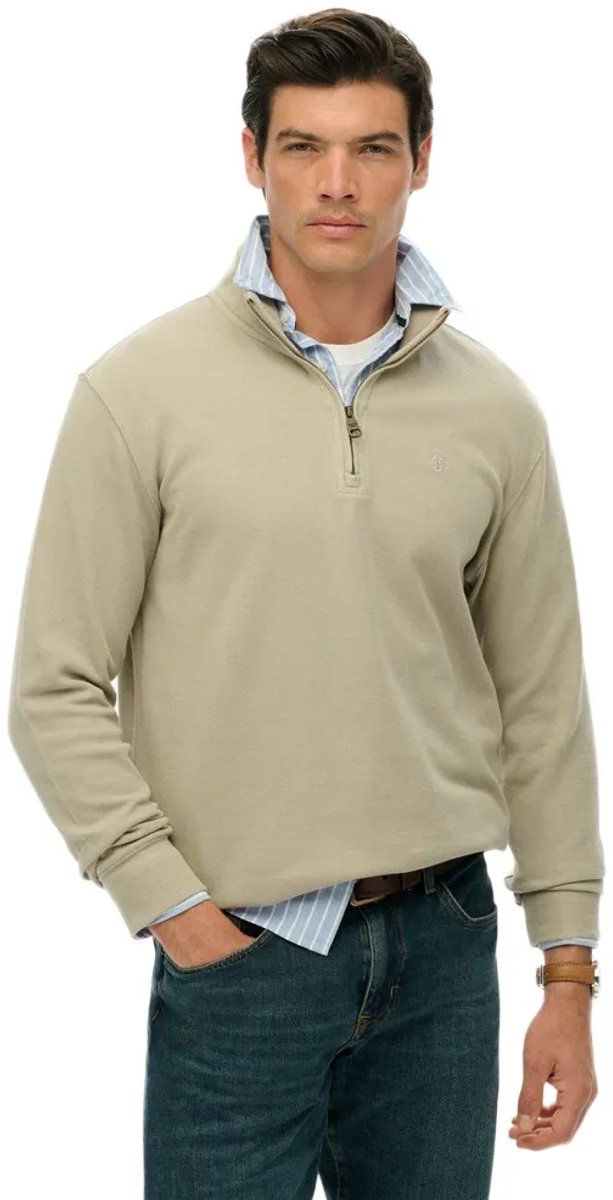 Superdry Rib Half Rits Trui 2XL Man Khaki