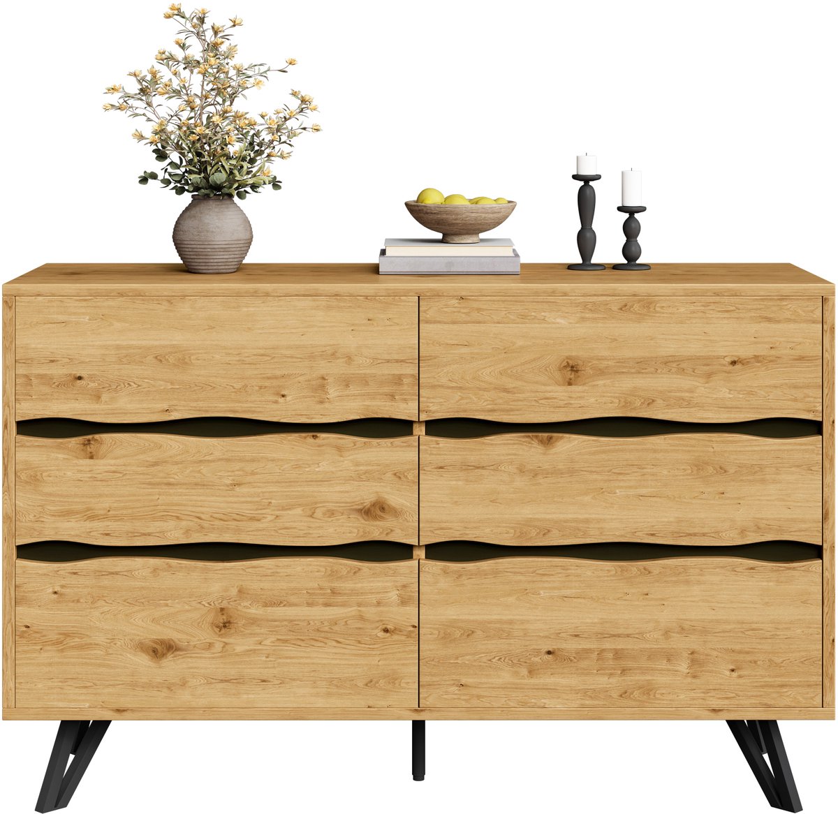 Clruro Sideboard - 120x40x75,5 cm - 6 Lades - Houtlook - Metalen Poten - Minimalistisch Design - Opslag voor Woonkamer & Eetkamer