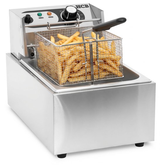 HCB® - Professionele Horeca frituurpan - Friteuse - 6 liter - 230V - RVS / INOX frietketel - frietpannen - frietpan - 44x28x31.5 cm (DxBxH) - 2500W - 2578