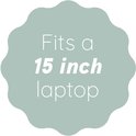 Tekst: "Fits a 15 inch laptop".