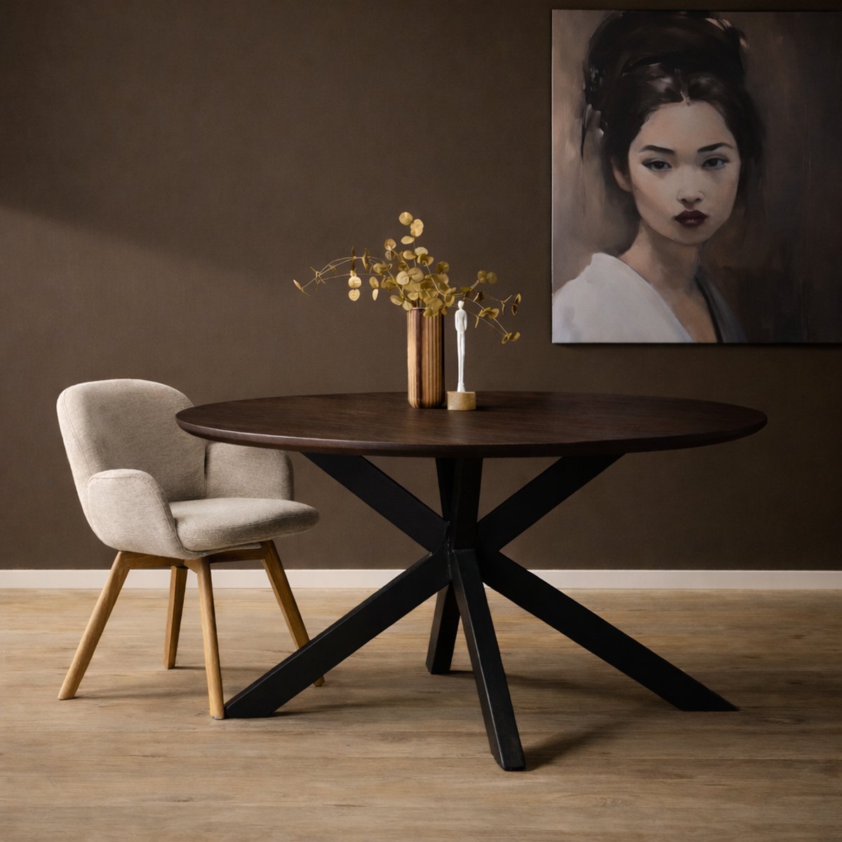 Meubels4nu - Madison Brown - Eettafel rond - 110cm - Bruin mangohout - Eetkamertafel - Ronde eettafel - Snelle levering